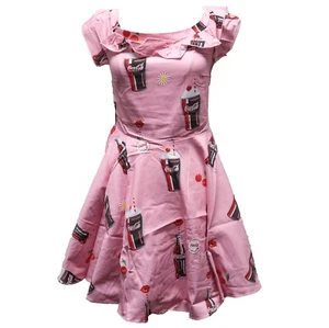 XL Loungefly Stitch Shoppe Coca Cola Float Red Lips Pink AOP Lizzy Dress - Picture 1 of 5