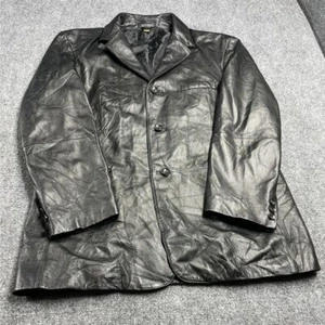 J. Ferrar Women's Black Leather Jacket Long Sleeve Collared Button Size LG - Picture 1 of 20