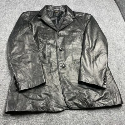 J. Ferrar Women's Black Leather Jacket Long Sleeve Collared Button Size LG - Image 1 of 4