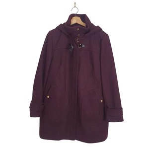 Cole Haan Signature Womens US 10 AU 14 Plum Wool Mix Hooded Zip Snap Jacket Coat - Picture 1 of 8