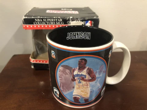 Larry Johnson Charlotte Hornets Coffee Mug Vintage Sports Impressions 90s w/Box Cover
