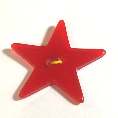 Red Bakelite Star Shape Button, Sew Through Cover
