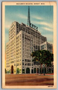 Postcard Detroit Michigan c1945 Maccabee’s Building Fraternal Wayne Tower - Picture 1 of 2