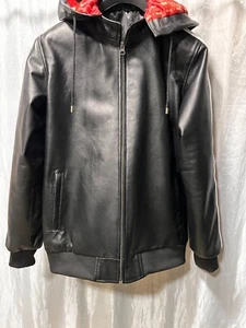 Mens & boys black striped Leather Hoodie. Real Soft Sheepskin leather Jacket XL. - Picture 1 of 7