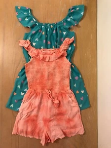 Justice, Cat & Jack, Girls Summer Rompers Sleeveless Lot of 2 (1 New) Size 14 - Picture 1 of 12