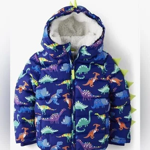 Gymboree Boys Dino Friends Blue Puffer Jacket Hooded Sherpa Lined NWT Size 10 - Picture 1 of 13