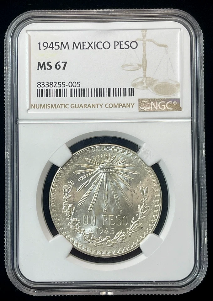 Peso México 1945-M KM455 PCGS MS67 Foto 1 de 4