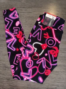Womens (Jrs) Colorful Black & Pink Heart Valentines Day Leggings Pants NWT - Picture 1 of 5