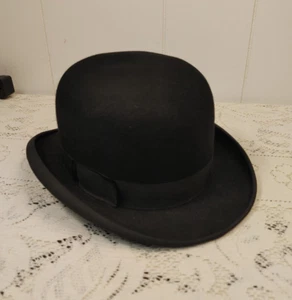 Antique Hatter of New York Fred Kelly Black Bowler Derby Hat Size 7 1/4 - Picture 1 of 12