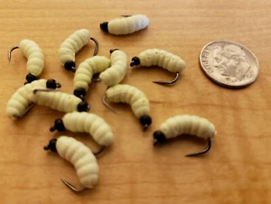 12 - #10 BH Rubber Grub - Cream Wet Fly - Forelle, Crappie, Pfannenfisch,  - Bild 1 von 1