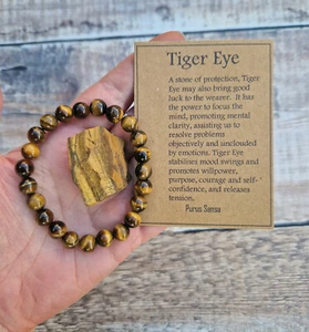 Genuine Tiger Eye set beaded stretch bracelet and raw crystal. gemstone bracelet - Picture 1 of 4