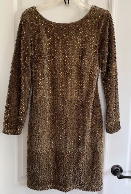 Leslie Fay Sequin Brown Dress Women's Size 8 Lined Long Sleeve - Image 1 of 4
