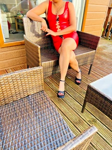 Red PVC Bodycon Mini Dress Party Clubwear with Ringlet Front Design Rubber Strec - Picture 1 of 12