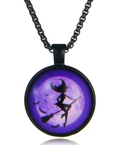 Halloween Party Geschenk für Frauen, gruselige Halskette, lila Vollmond Halskette - Bild 1 von 7