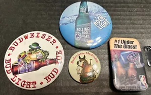 Lot 4 Bier Pinbacks Budweiser Miller Original Draft Rolling Rock NBA - Bild 1 von 1