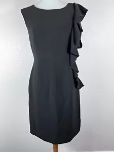 Tahari Arthur S Levine Dressy Black Dress Sexy Side Ruffle Knee Length Size 6P - Picture 1 of 11