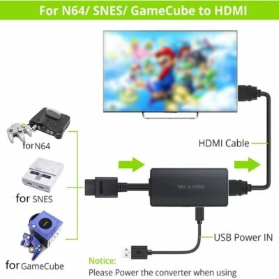 HDMI Adapter Converter w/ HD Cable for Nintendo 64/SNES/SFC/NGC Gamecube Console - Image 1 of 4