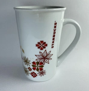 Tazza da caffè STARBUCKS Classic Holiday oro bianco e rosso fiori alta 12 oz - Foto 1 di 5