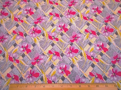 Quilt Fabric 7/8+ Yard Pink Purple Floral on White Yellow Black Premium Cotton C - Image 1 of 2