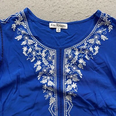 Blusa para mujer Kim Rogers XL azul cobalto mangas con volantes y detalles de encaje Foto 1 de 4