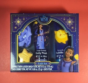 Disney WISH Scented Bubble Bath, Body Wash, Bath Bomb, Pouf 4 Piece Gift Set NEW - Picture 1 of 6