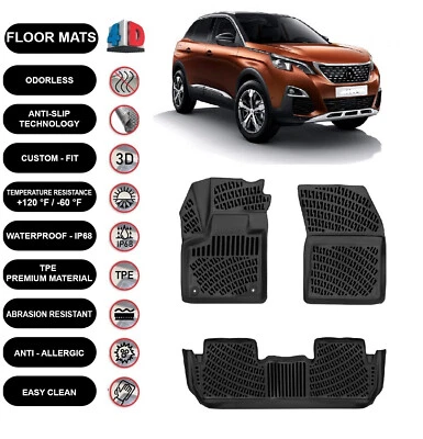 Floor Mats Liner Fits Peugeot 3008 GT Line (2016-2023) Waterproof 3D Molded 4pcs - Image 1 of 4