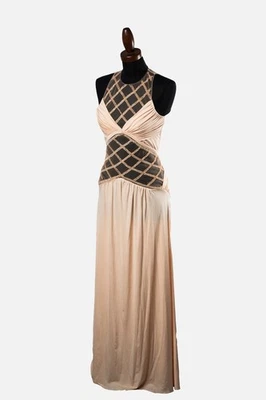 Elisabetta Franchi Nude Beaded Maxi Dress TG40 - Immagine 1 di 4