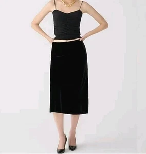 Falda sin cordones J.Crew Gwyneth en terciopelo talla grande nueva con etiquetas negra BK0001 - Imagen 1 de 13