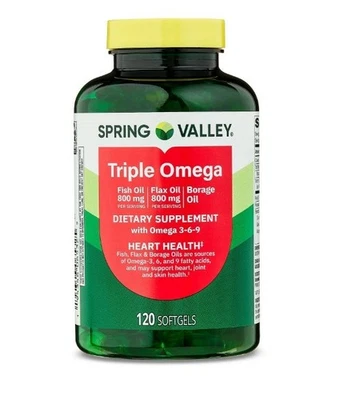 Spring Valley Triple Omega Fish Oil 800mg Flax Oil 800mg and Borage Oil 120 Ct - Image 1 of 4