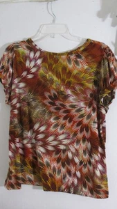 WORTHINGTON Brown, Orange Leaves  SHORT SLEEVE TOP SHIRT ~ Women's Petite XL - Picture 1 of 2