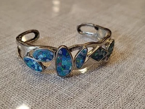Gorgeous WK Whitney Kelly Sterling Silver Opal Mosaic Cuff Bracelet - Picture 1 of 10