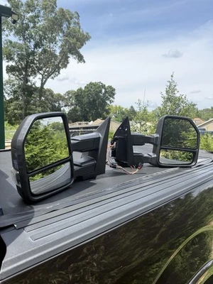 Par de espelhos de reboque para 2015-2020 Ford F-150 Pickup sensor de sinal aquecido de potência - Imagem 1 de 4