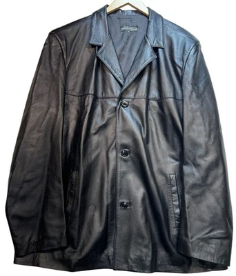 Vera Pelle Men's Leather Button Front Jacket Coat Long Sleeve Black Pockets - Image 1 of 4
