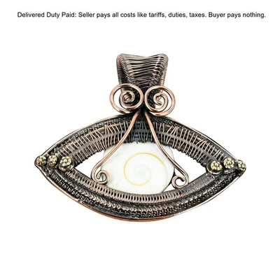 Christmas Deal Copper Shiva Eye Shell Gemstone Wire Wrapped Handcrafted Pendant - Image 1 of 4