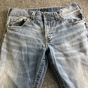 Jeans Plateados Zac Hombres 34x32 Azul Bootcut Western Relajado Silenciador Desteñido Elástico - Imagen 1 de 11