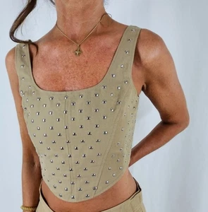 MARELLA MAXMARA TOP CROP SAGOMATO TG 42 DESERT CON BORCHIE ARGENTO - Foto 1 di 7