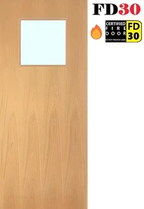 Premdor Oak Flush 1 Panel Glazed Pre-Finished Internal Fire Door FD30 + Delivery - Picture 1 of 5