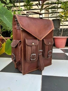 Laptop Goat Bag Leather Backpack Vintage Genuine Rucksack Travel Messenger New - Picture 1 of 10
