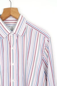 Camisa Turnbull & Asser Para Hombre 16.5" 42cm Azul Rojo Rayas Manga Larga - Imagen 1 de 9