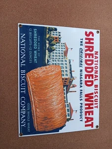 Vintage Ande Rooney Porcelain Enameled Advertising Sign Shredded Wheat 1990 - Picture 1 of 6