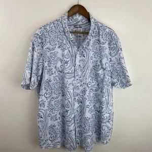 Tasso Elba Shirt Mens 3XL XXXL Blue & White Paisley Short Sleeve Button Down - Picture 1 of 13