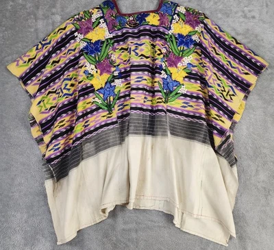Poncho Guatemala Huipil Mujer Talla Única Bordado Floral Hecho a Mano Vintage Top Foto 1 de 4