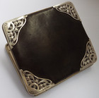 BEAUTIFUL ENGLISH ANTIQUE ART NOUVEAU 1901 STERLING SILVER & LEATHER WALLET