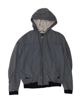 GUESS Mens Graphic Hooded Bomber Jacket UK 40 Large Grey Polyester CC11 - Image 1 of 4