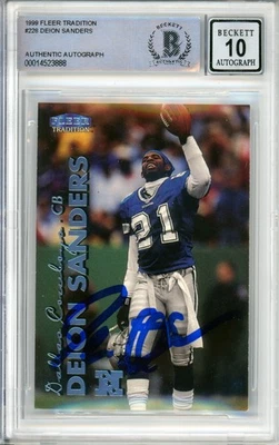 Fleer Tradition #228 1999 Deion Sanders Atlanta Falcons BGS autógrafo 10 Foto 1 de 2