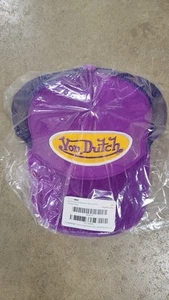 Von Dutch Trucker Hat Textured Crushed Velvet Yellow Purple Lakers - Picture 1 of 2
