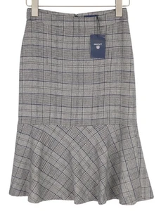 Gant Checked Flare Damen Rock EU34 Blau Zip Fly Wollmischung Kariert Knielänge - Bild 1 von 10