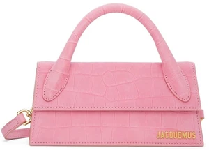 JACQUEMUS NEW La Montagne Croc Le Chiquito Long Pink Suede Leather Bag Purse - Picture 1 of 8