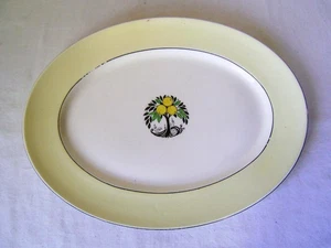 Myott Oval Meat Plate:  Art Deco Fruit Tree motif : Yellow Border: 38 cm wide - Picture 1 of 6
