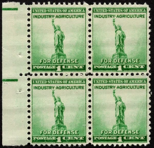 US Stamp Scott 899 Mint NH Block 1 Cent Green Statue of Liberty National Defense - Picture 1 of 1